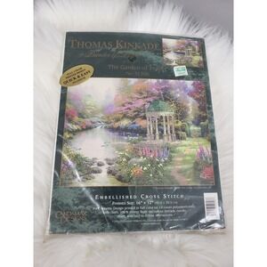 GORGEOUS Thomas Kinkade Embellished Cross Stitch Kit The Garden Of Prayer FLORAL